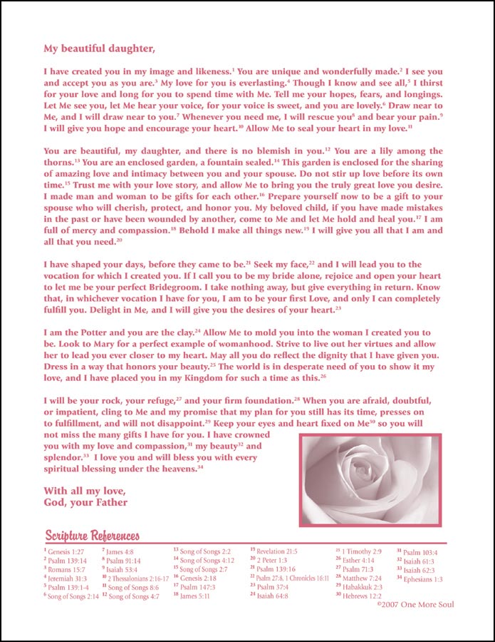 A letter from God to a young woman based on Scripture.