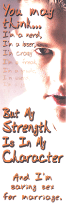 A bookmark that affirms that a man's real strength can be found in his character.